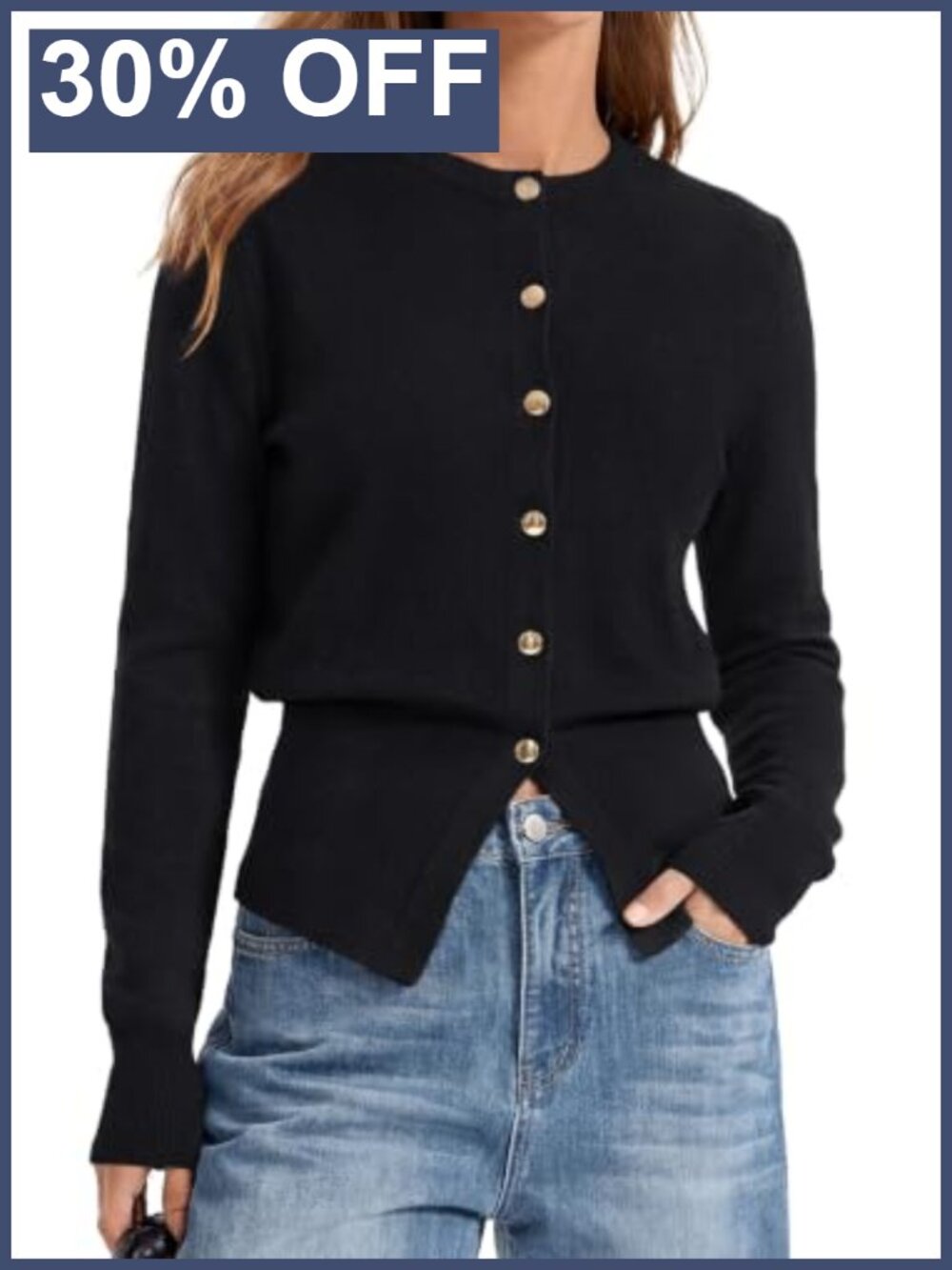 Knit Cardigan Sweater with Button Front and Split Hem